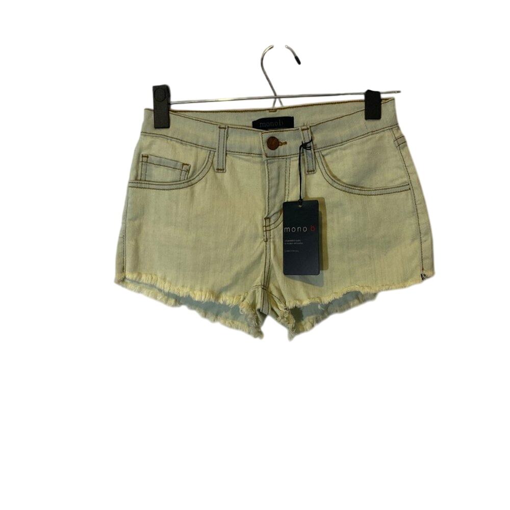 Mono B Light Wash Fringe Cut Off Denim Shorts Sz S